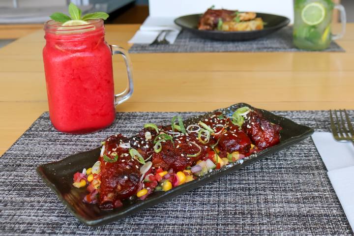 A pink slush drink and a main course