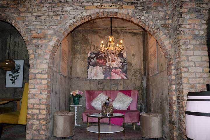 Cap Classique archway lounge in the cellar